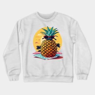 Simplistic pineapple wearing oversized sunglasses and chilling on a beach towel Crewneck Sweatshirt